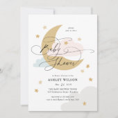 Moon en Stars Matte Pink Blue Script Baby shower Kaart (Voorkant)