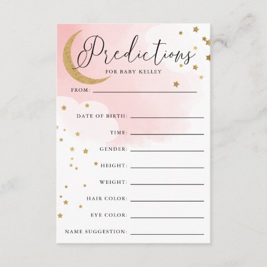 Moon en Stars Roze Baby shower Prediccard Informatiekaartje (Voorkant)