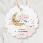Moon en Stars Roze Baby shower van het Manuscript Bedankjes Labels (Achterkant)
