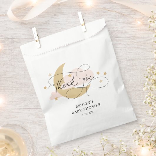 Moon en Stars Roze Baby shower van het Manuscript  Bedankzakje (Geknipt)