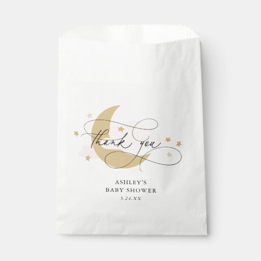 Moon en Stars Roze Baby shower van het Manuscript  Bedankzakje (Voorkant)