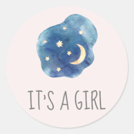 Moon en Stars Roze Het is een meisje Baby shower Ronde Sticker