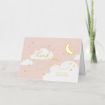 Moon en Stars Roze Manuscript Baby Dank u Folie Wenskaart<br><div class="desc">Een afspeelbaar maar elegant ontwerp met stijlvol kalligrafiescript in combinatie met handgetekende sterren,  wolken en een halve maan. Ideaal voor on-trend maan en sterverjaardag en thema's van baby showers. Bezoek het collectie en bewaar meer stijlvolle en elegante objecten voor je vriendelijke feestelijkheden.</div>