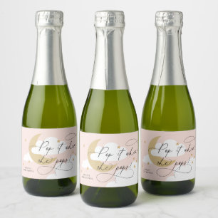 Moon en Stars Roze Manuscript Pop het wanneer zij Sparkling Wijnetiket