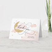 Moon en Stars Roze Script Baby shower Bedankkaart (Voorkant)