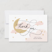 Moon en Stars Roze Script Baby shower Bedankkaart (Voorkant)