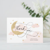 Moon en Stars Roze Script Baby shower Bedankkaart (Staand voorkant)