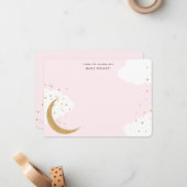 Moon en sterren, Baby roze, gepersonaliseerd vlak Notitiekaartje (Voorkant / Achterkant in situ)