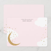 Moon en sterren, Baby roze, gepersonaliseerd vlak Notitiekaartje (Voorkant / Achterkant)