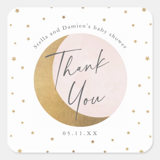Moon en sterren baby shower bedankt vierkante sticker (Voorkant)