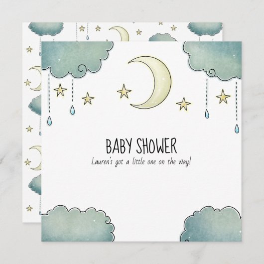 Moon en sterren babydouche kaart (Voorkant / Achterkant)