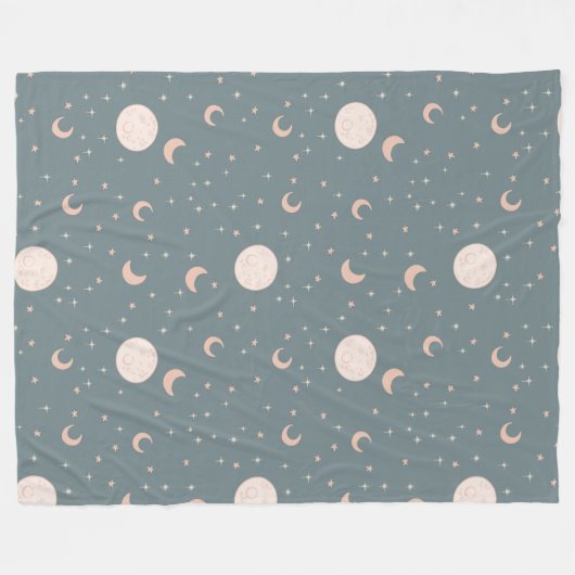 Moon en sterren - blauw fleece deken (Voorkant (Horizontaal))