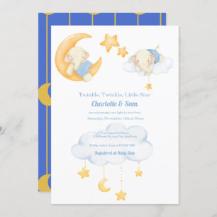 Moon en sterren   Elephant Baby Shower Invitations Kaart