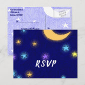 Moon en sterren Etching Custom Party RSVP Briefkaa Briefkaart (Voorkant / Achterkant)