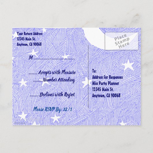 Moon en sterren Etching Custom Party RSVP Briefkaa Briefkaart (Achterkant)