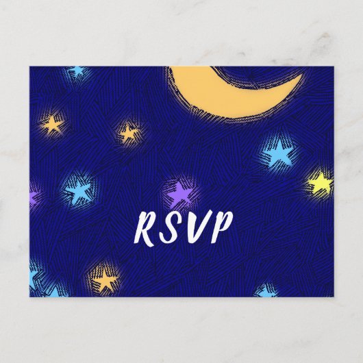 Moon en sterren Etching Custom Party RSVP Briefkaa Briefkaart (Voorkant)