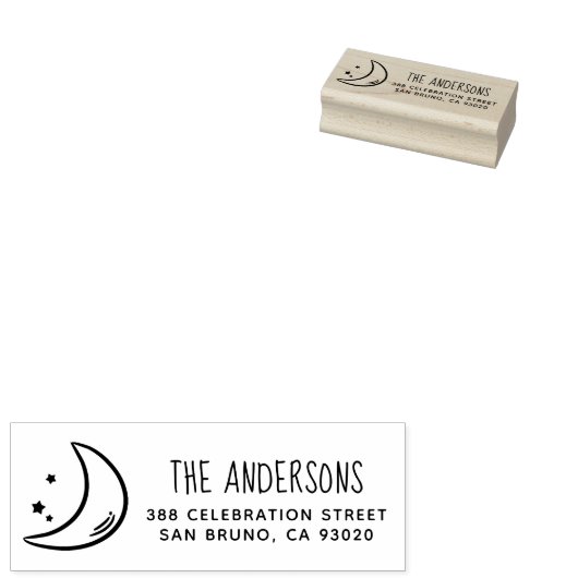 Moon en sterren | Familienaam & Return-adres Rubberstempel (Gestempeld)