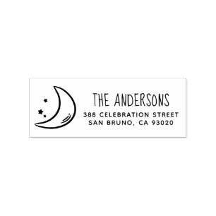 Moon en sterren   Familienaam & Return-adres Rubberstempel