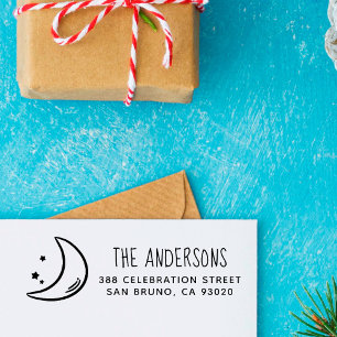 Moon en sterren Familienaam & Return-adres Zelfinktende Stempel