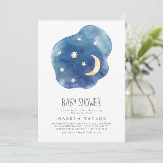 Moon en sterren Genderneutraal Baby shower Kaart (Staand voorkant)