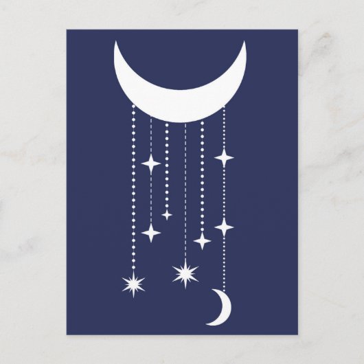 Moon en sterren paarse nachtelijke kralen briefkaart (Voorkant)