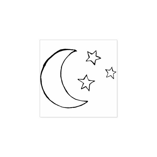 Moon en sterren rubberstempel (Afrduk)