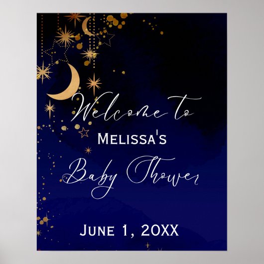 Moon en sterren welkom baby shower poster (Voorkant)