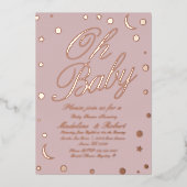 Moon en Stippen Confetti Baby shower Roze geperst Folie Uitnodiging (Voorkant)