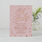 Moon en Stippen Confetti Baby shower Roze geperst Folie Uitnodiging (Staand Voorkant)
