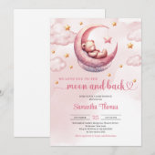 Moon en terug teddybeer meisje baby shower kaart (Voorkant / Achterkant)