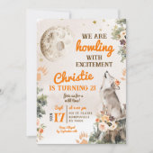 Moon en Wolf Howling Verjaardagsmeisje Kaart (Voorkant)