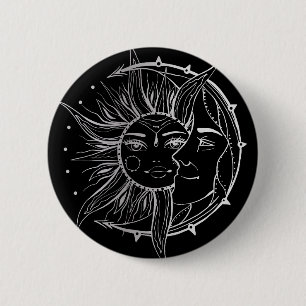Moon en zon. illustratie  tattoo ronde button 5,7 cm
