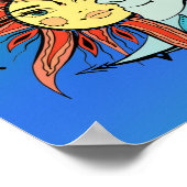 Moon en zon.  illustratie tattoo stijl poster (Hoek)