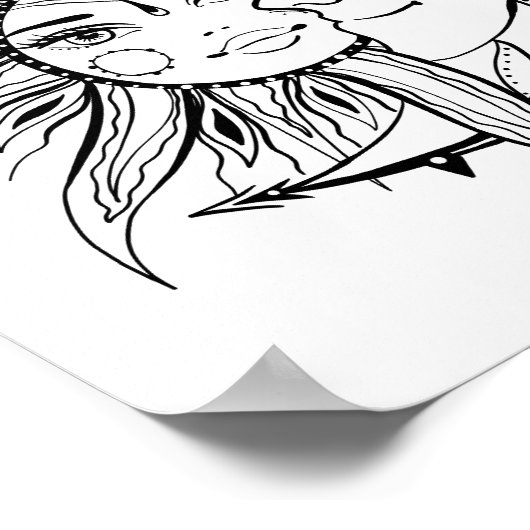 Moon en zon.  illustratie tattoo stijl poster (Hoek)