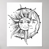 Moon en zon.  illustratie tattoo stijl poster (Voorkant)