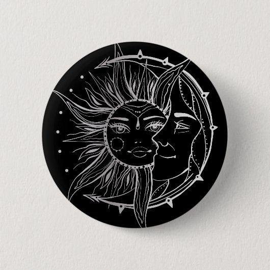 Moon en zon. illustratie tattoo stijl ronde button 5,7 cm (Voorkant)