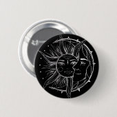 Moon en zon. illustratie tattoo stijl ronde button 5,7 cm (Voorkant /achterkant)