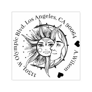 Moon en zon. illustratie tattoo stijl zelfinktende stempel