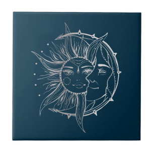 Moon en zon.  tattoo illustratie tegeltje