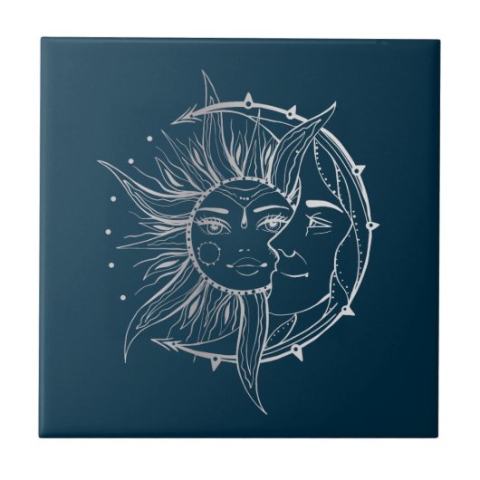 Moon en zon.  tattoo illustratie tegeltje (Voorkant)