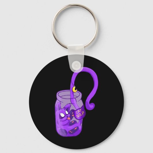 Moon Face Cat Nap - Schattigee kat Sleutelhanger (Voorkant)