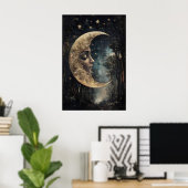 Moon Face In Forest Print, Gothic Witchy Poster (Thuiskantoor)