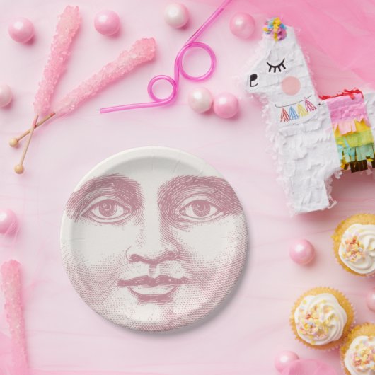  Moon Face in Roze Papieren Bordje (Feest)