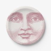  Moon Face in Roze Papieren Bordje (Voorkant)