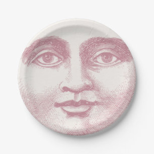 Moon Face in Roze Papieren Bordje