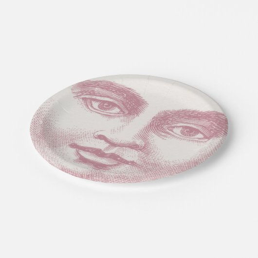  Moon Face in Roze Papieren Bordje (Gekanteld)
