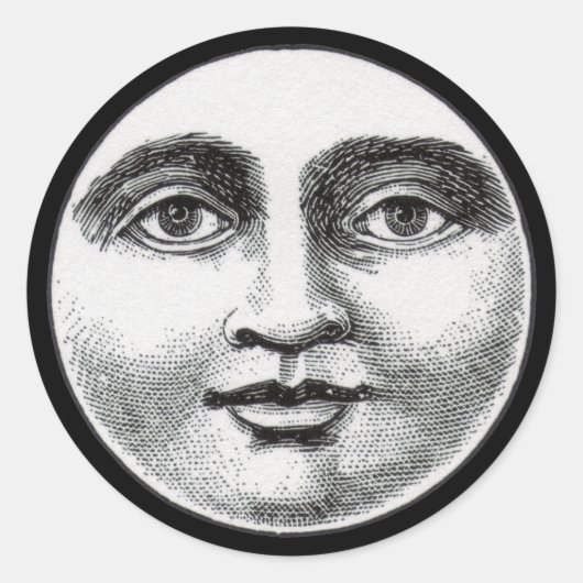 Moon Face Ronde Sticker (Voorkant)
