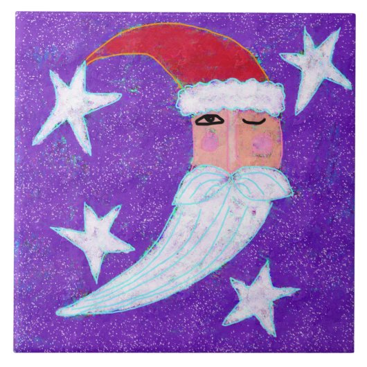 Moon Face Santa Claus Abstracte kunst Tegeltje (Voorkant)