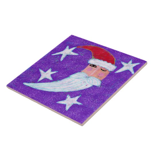 Moon Face Santa Claus Abstracte kunst Tegeltje (Zijkant)