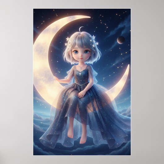 Moon Fairy Starry Night Art Poster (Voorkant)